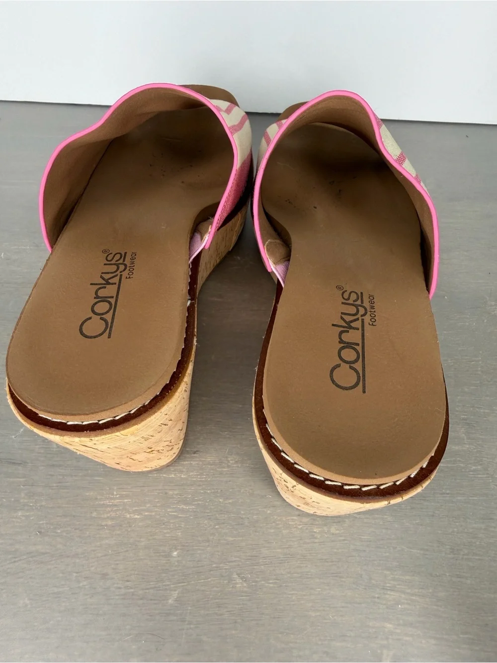Corkys Pink and Cream Striped Cork Wedge Slides